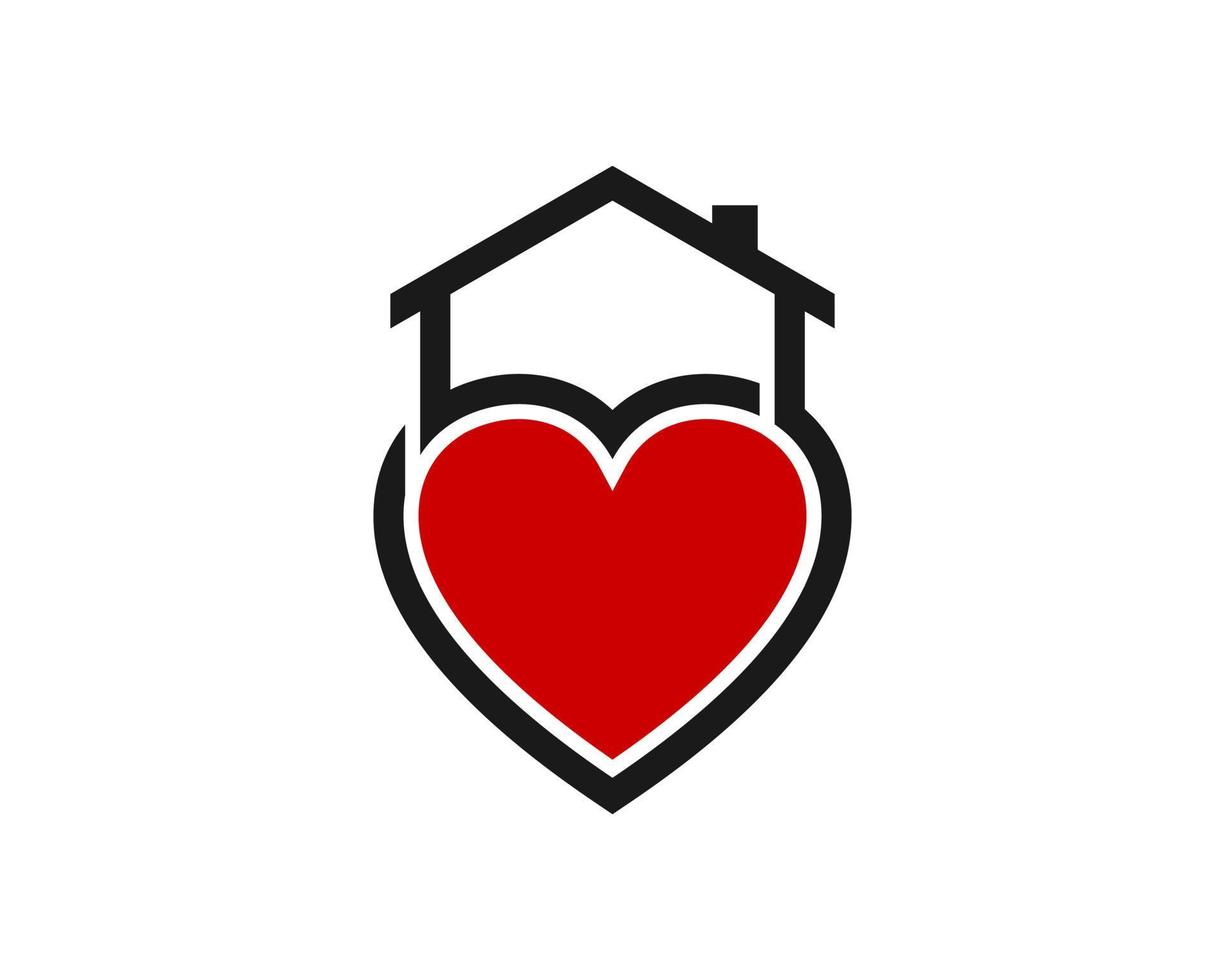 Simple house with red love shape above vector