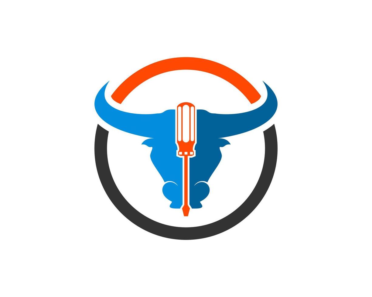 Circle shape with bull head and screwdriver vector