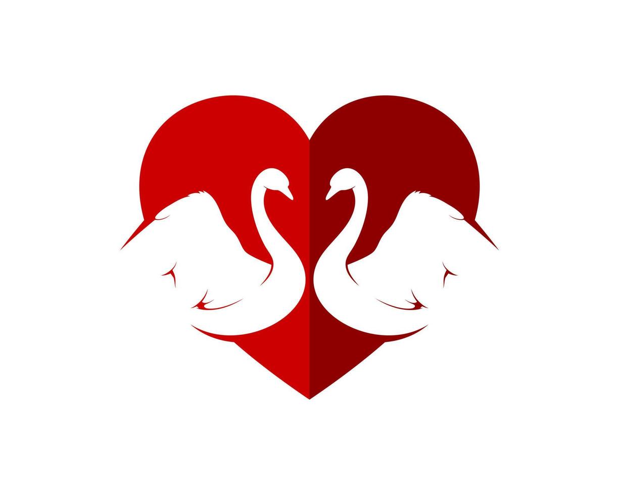 Simple love shape with swan couple inside vector