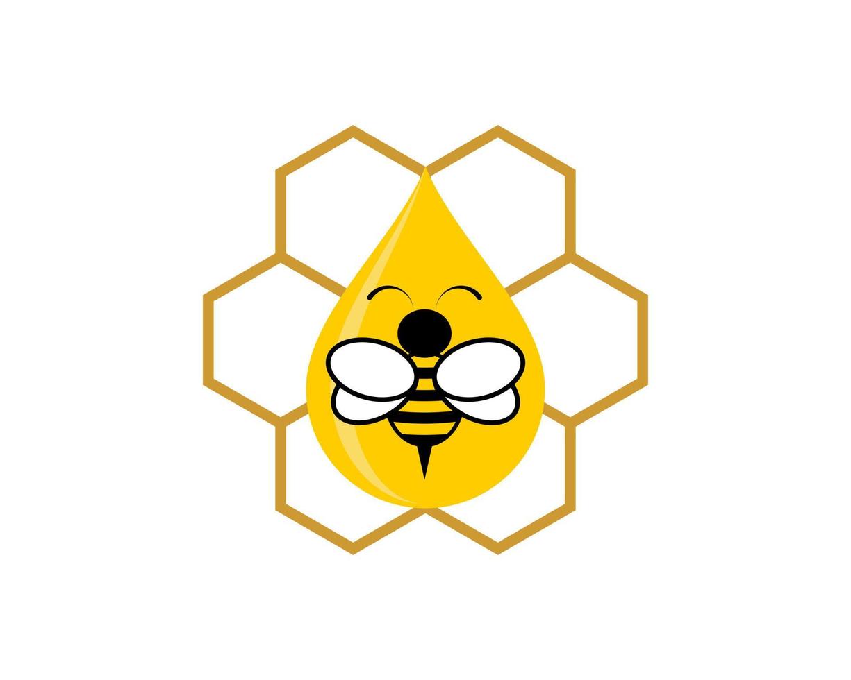 Hexagonal bee hive with honey drop and bee vector