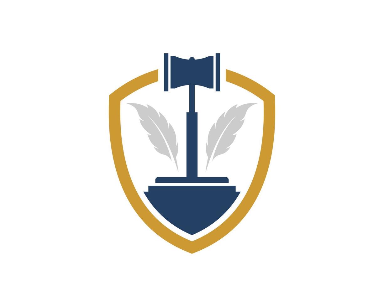 Simple shield with law hammer and feather inside vector