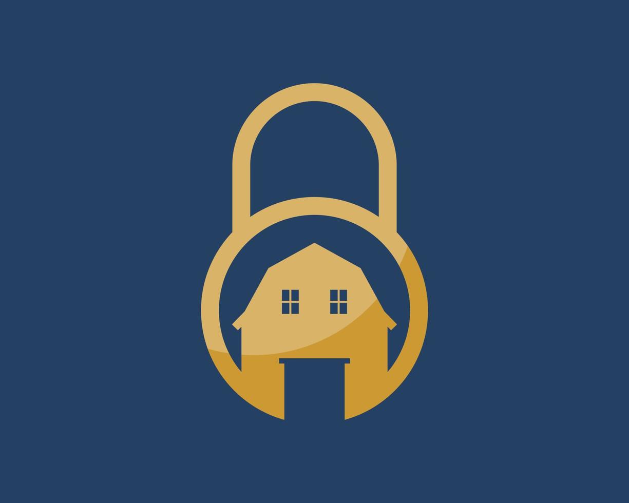 Simple Barn farm padlock in gold colors vector