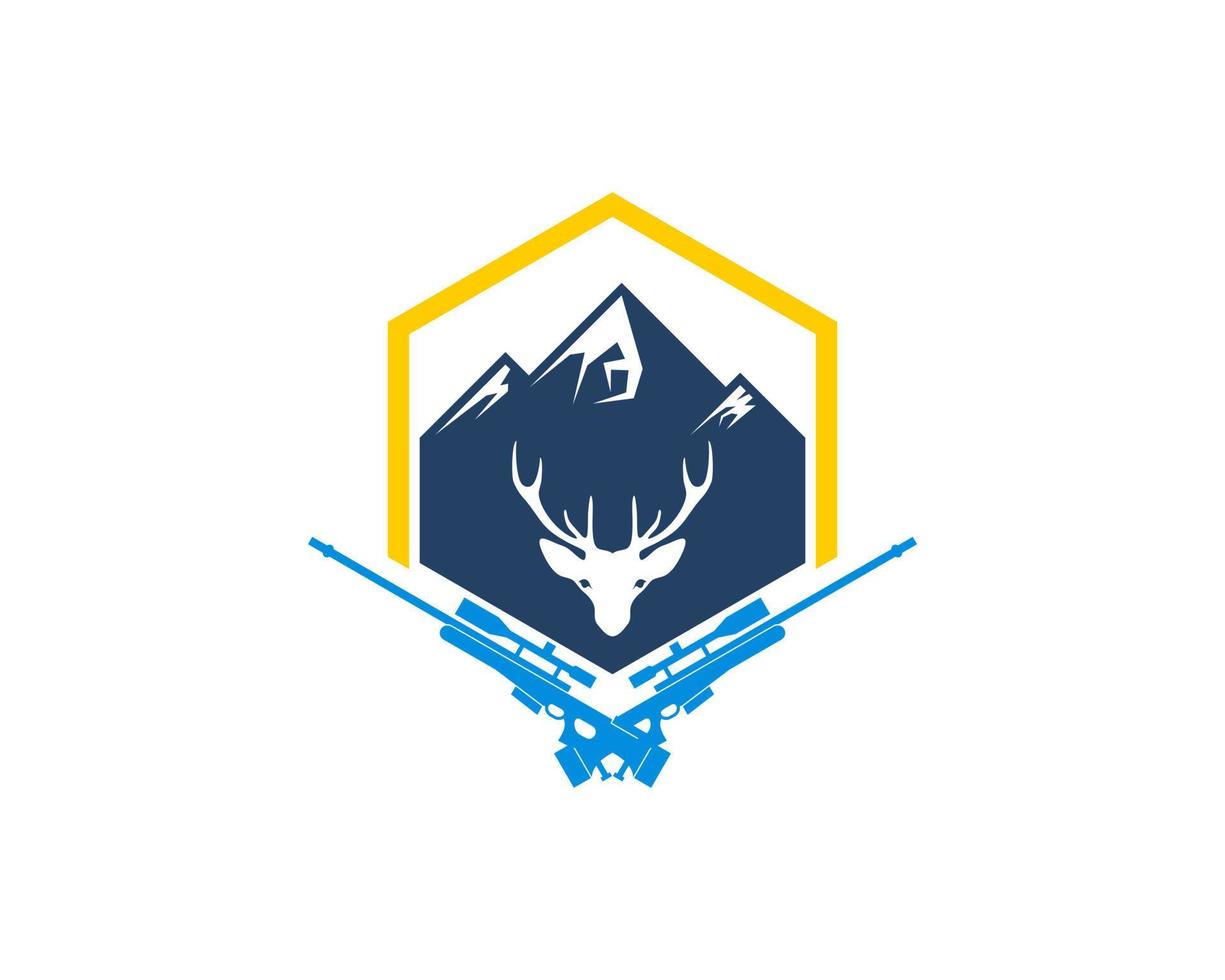 Hexagonal shape with mountain and deer hunter sniper vector