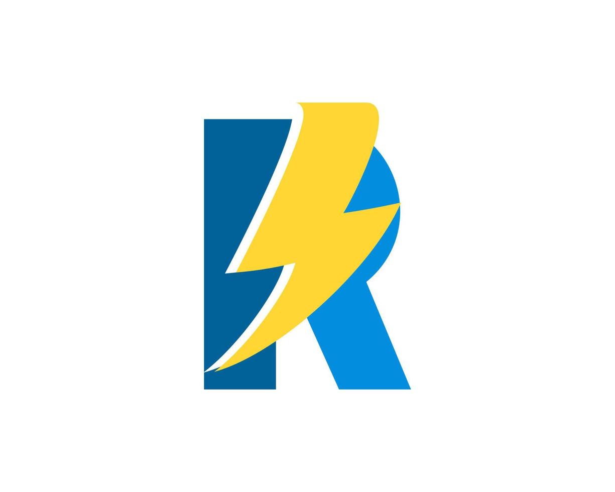 R letter initial with electrical lightning vector