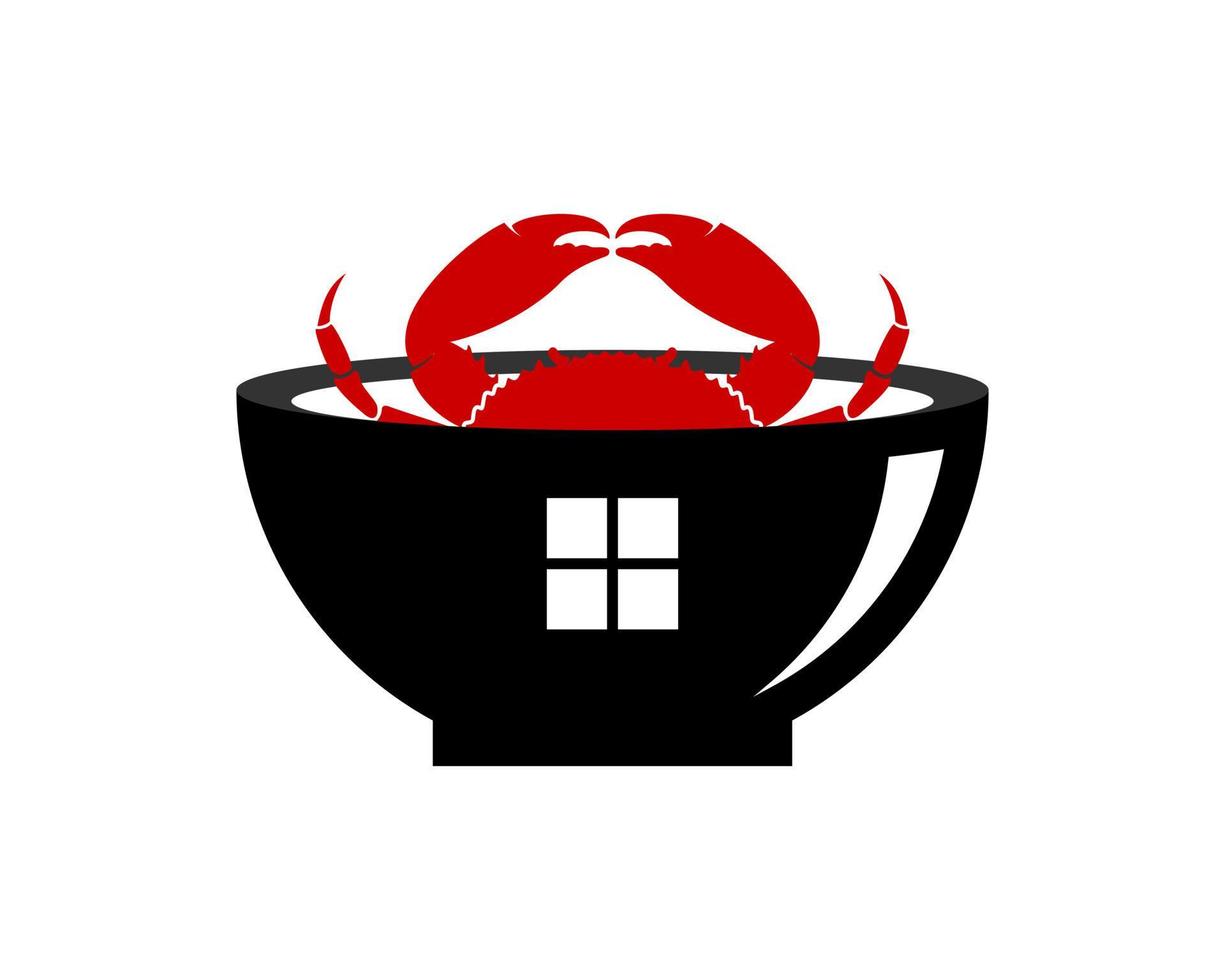 Seafood house with bowl and crab vector