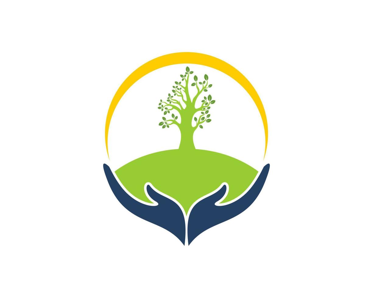Hand care with nature tree and swoosh vector