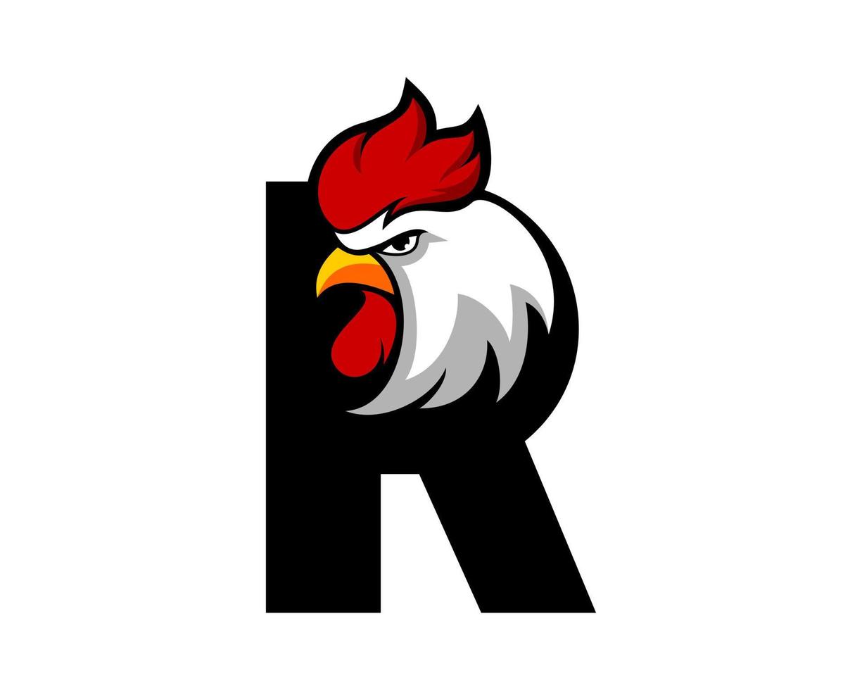 R Letter with rooster head inside vector