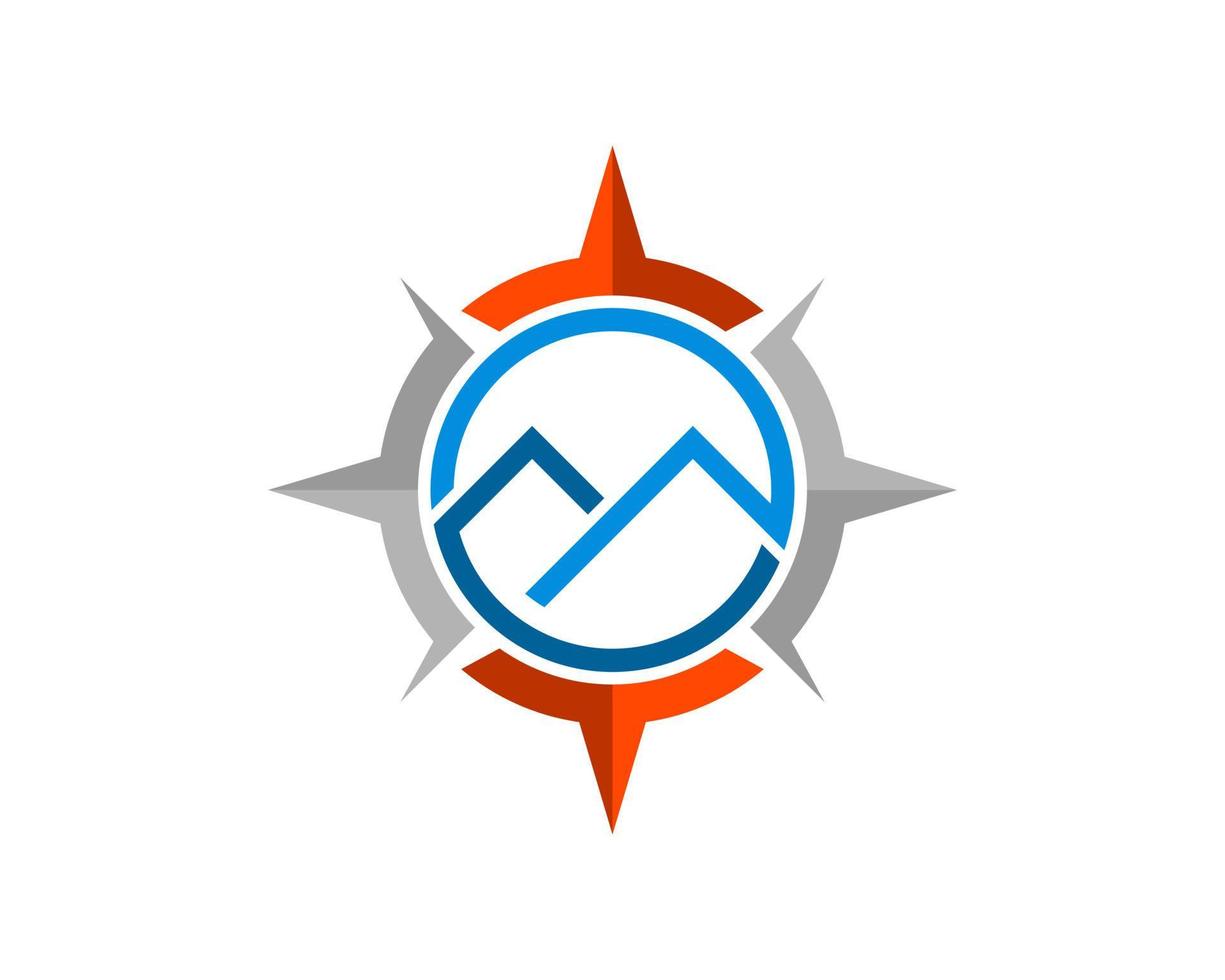 Modern compass with circle shape and abstract mountain inside vector