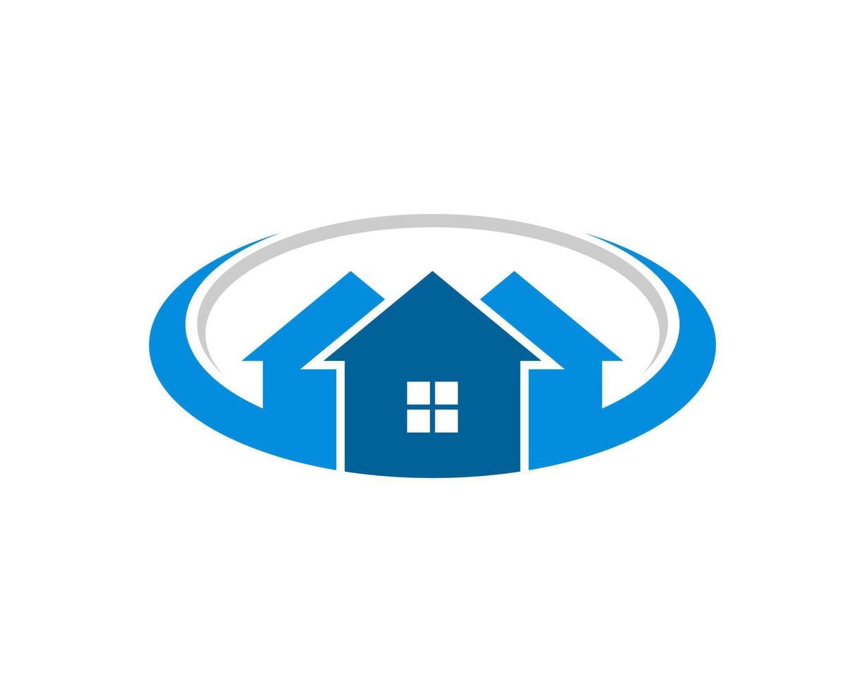 Oval shape and swoosh with three simple house vector