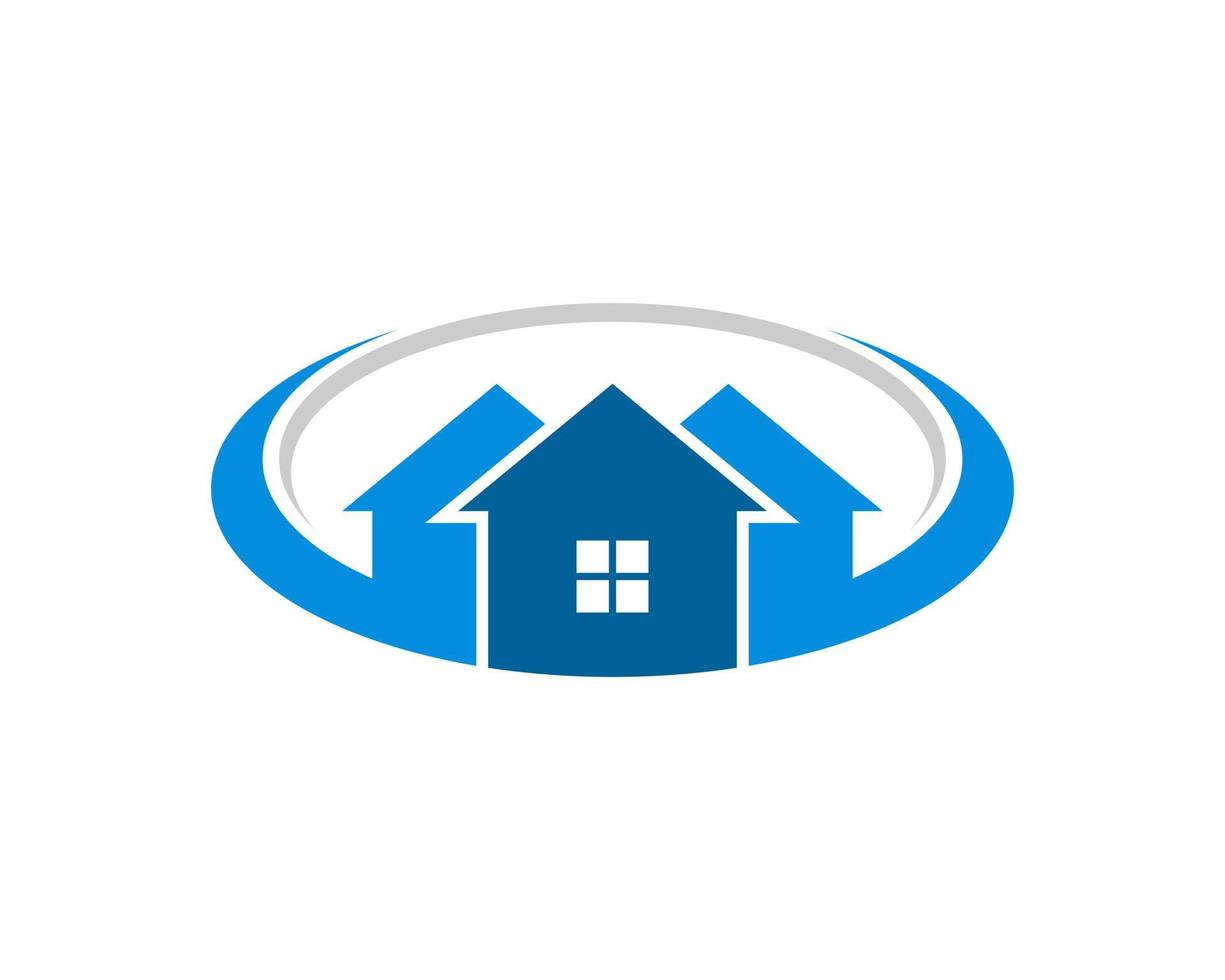 Oval shape and swoosh with three simple house vector