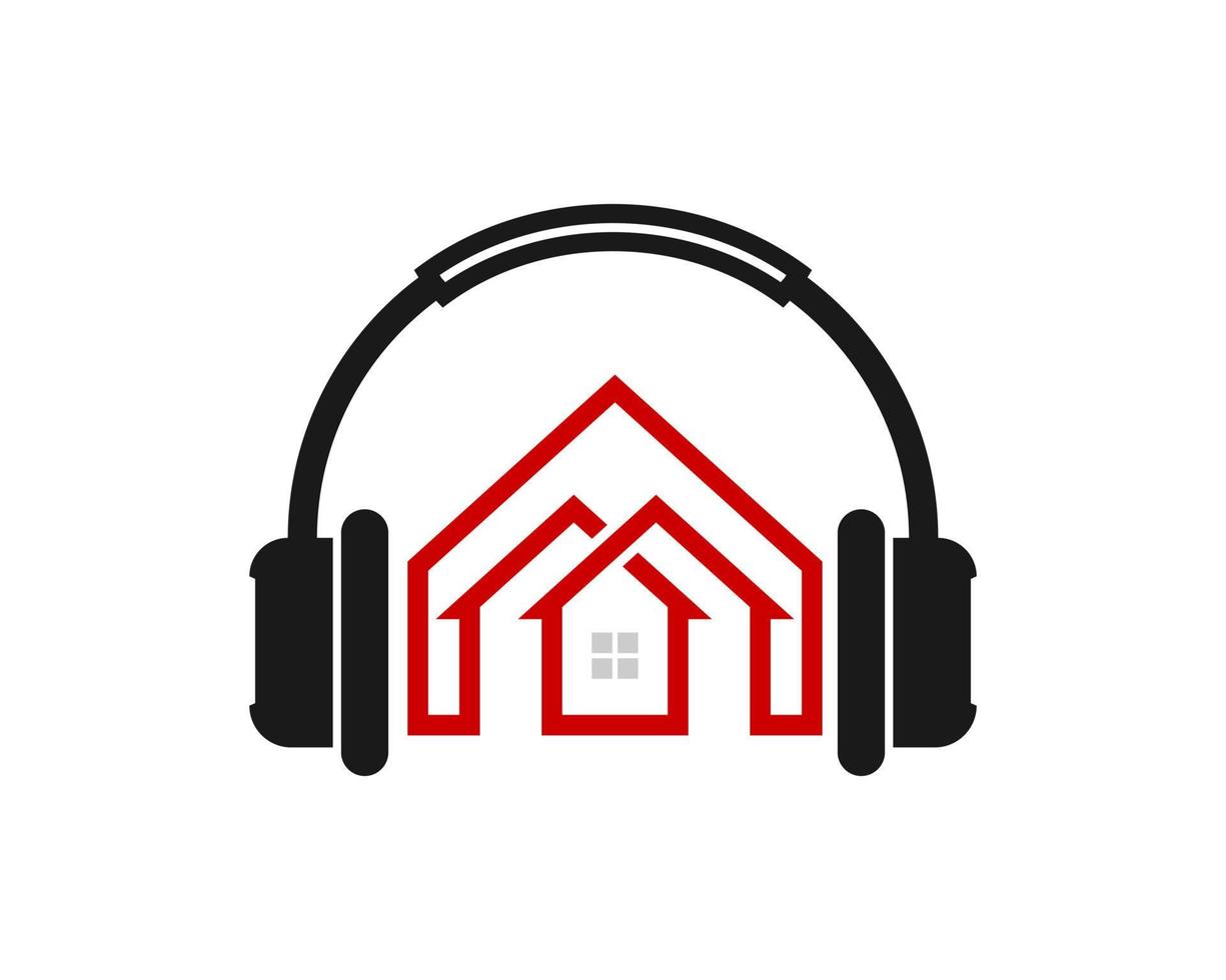 Music headphone with simple infinity house inside vector
