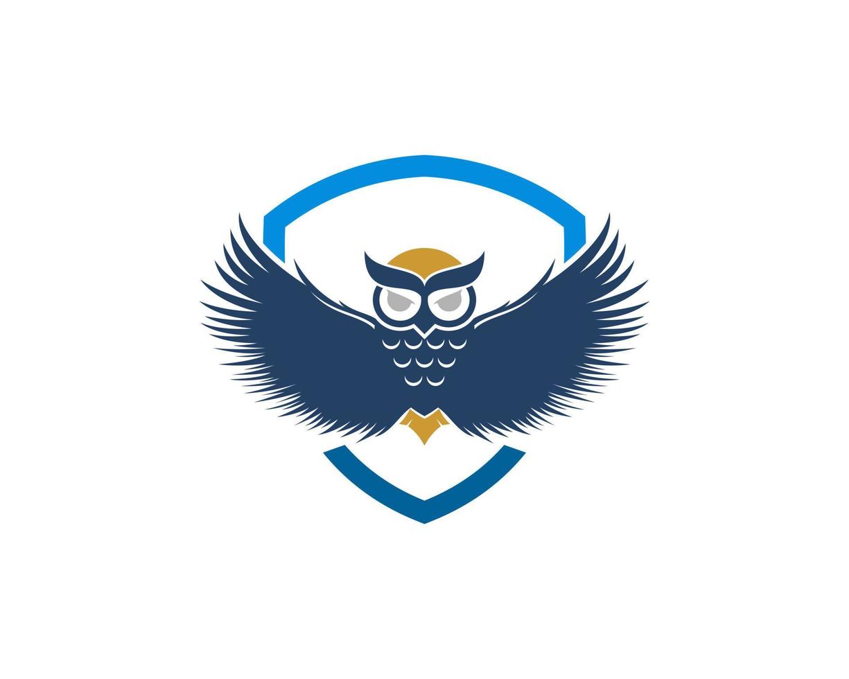 Simple shield with flying owl inside vector