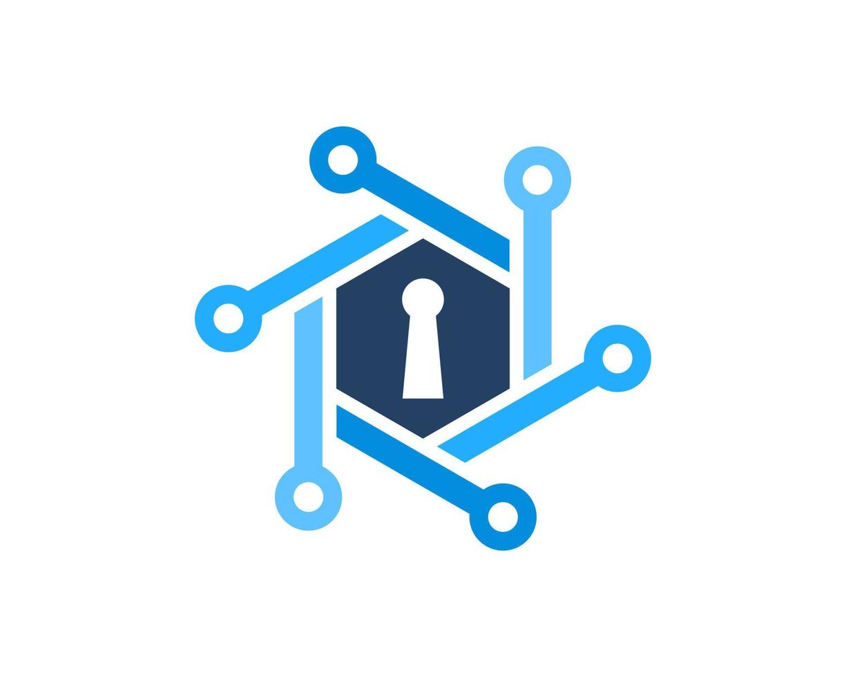 tecnología de circuito hexagonal con orificio de cerradura en el interior vector
