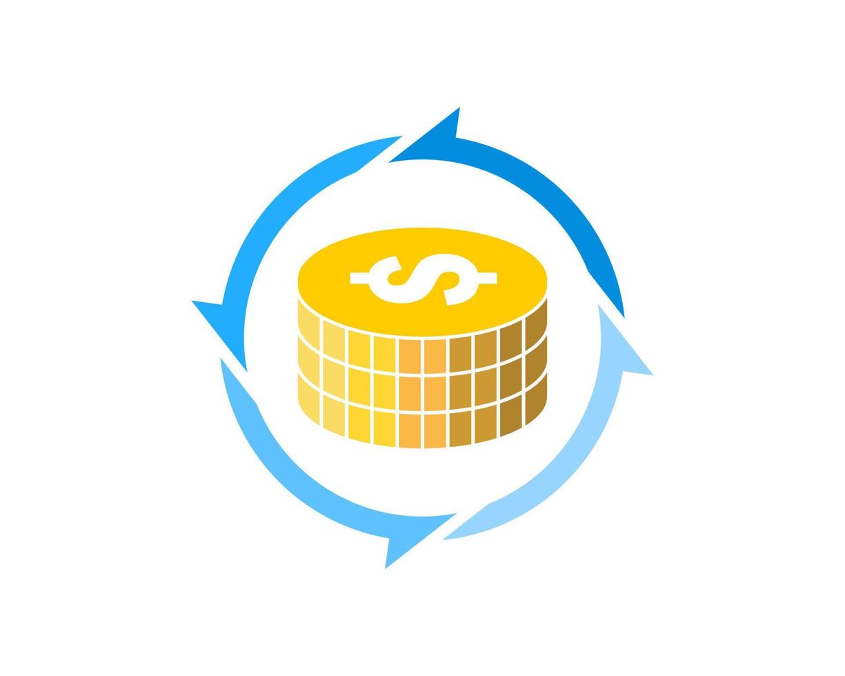 Circular arrow with pile of money coins inside vector