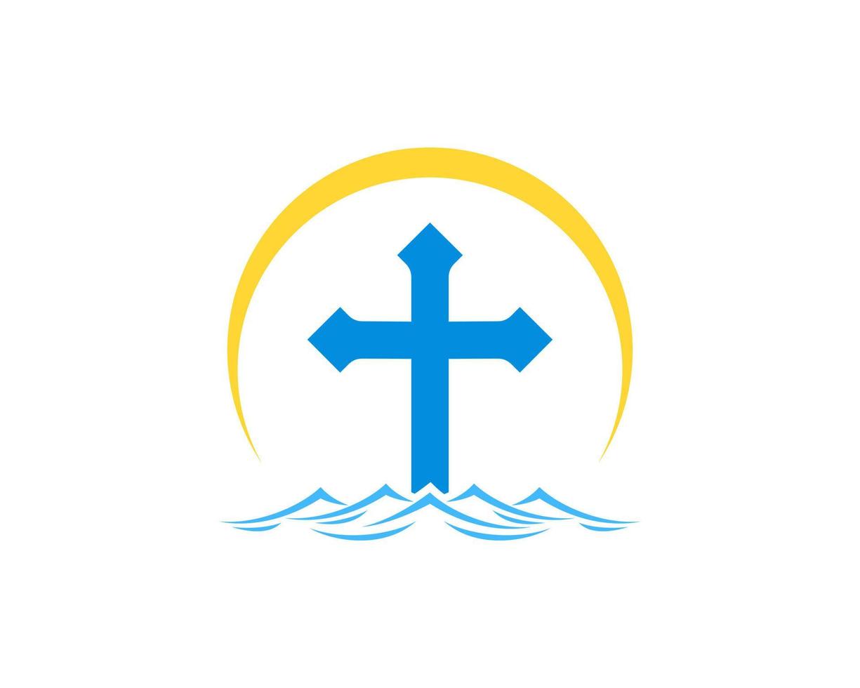 Religion cross with beach wave and swoosh vector