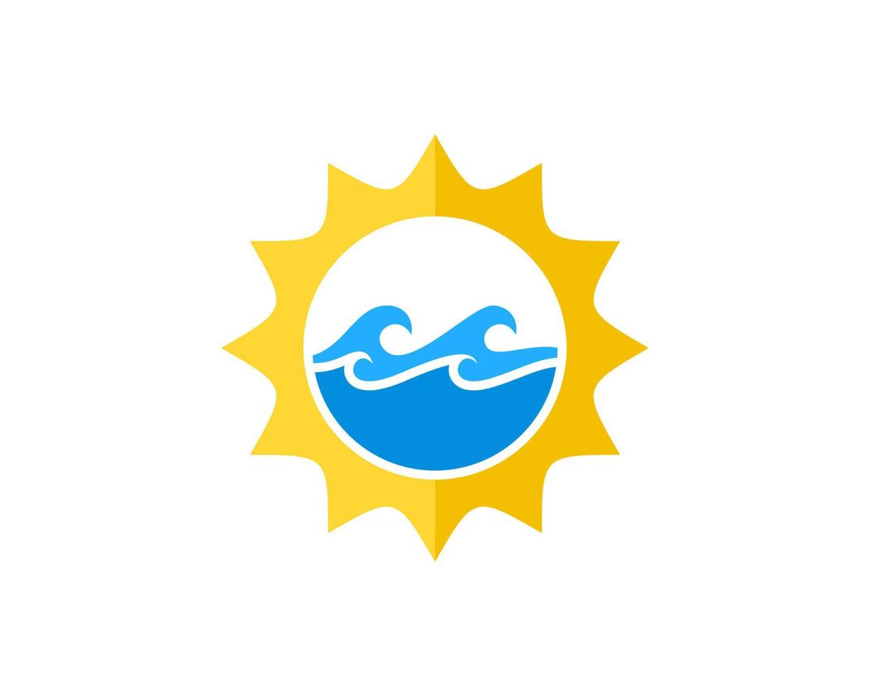 Shinning sun with beach wave inside vector