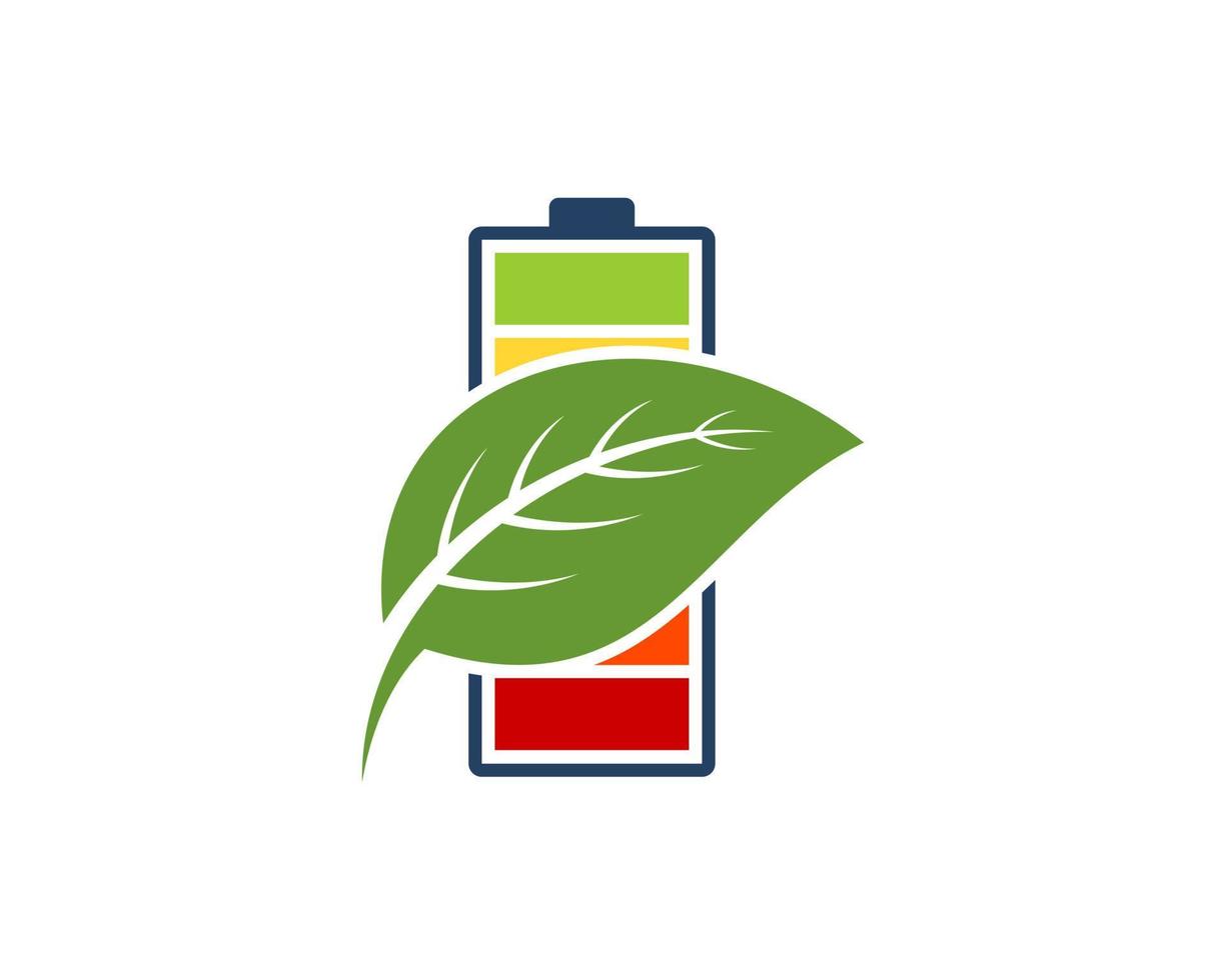 Electrical battery with nature leaf inside vector