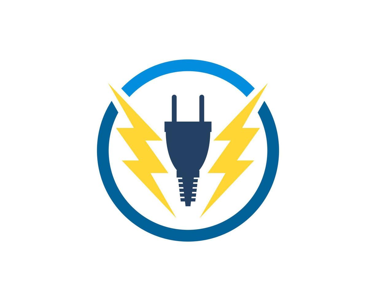 Circle shape with two lightning and electrical plug inside vector