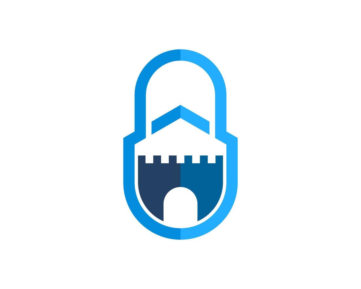 Simple house padlock with fortress inside vector