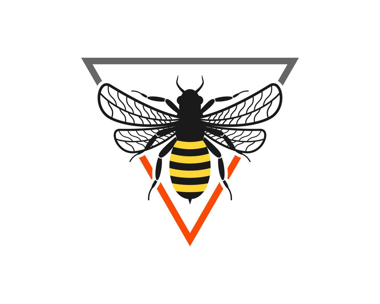 forma de triángulo simple con abeja voladora en el interior vector