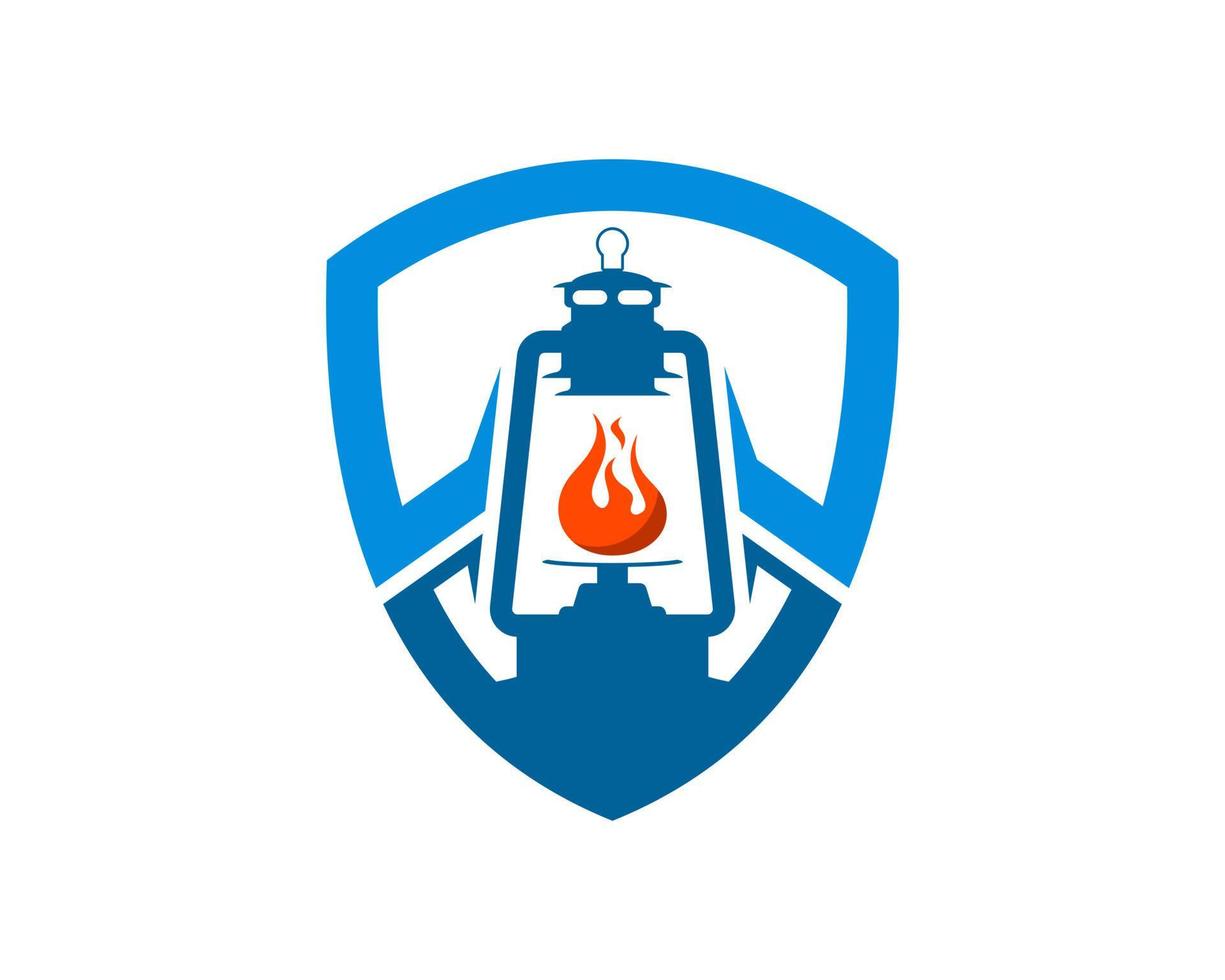 Shield with traditional lantern and fire flame vector