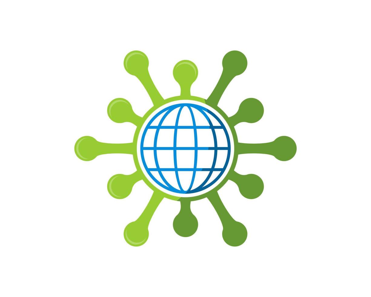 Green virus symbol with abstract globe inside vector