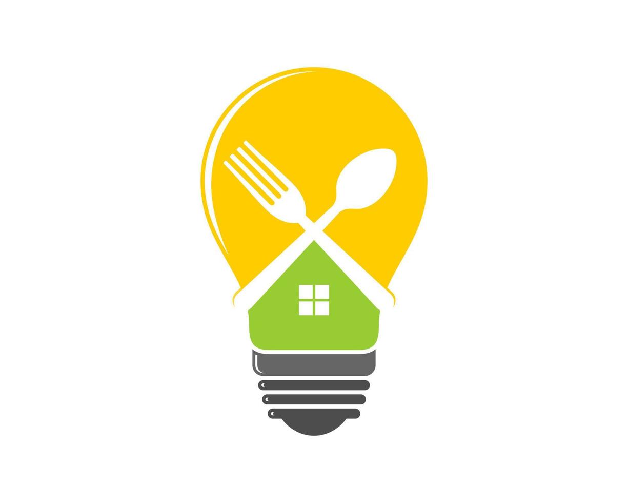 Food idea with fork and spoon in the light bulb vector