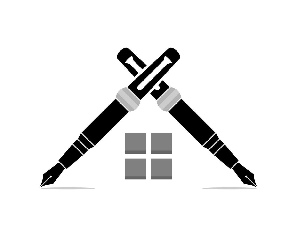 Pen crossed with window house in the middle vector
