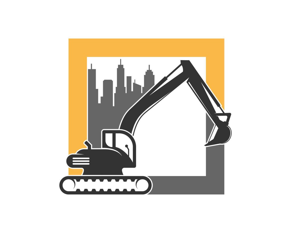 Excavator with city building in the square vector