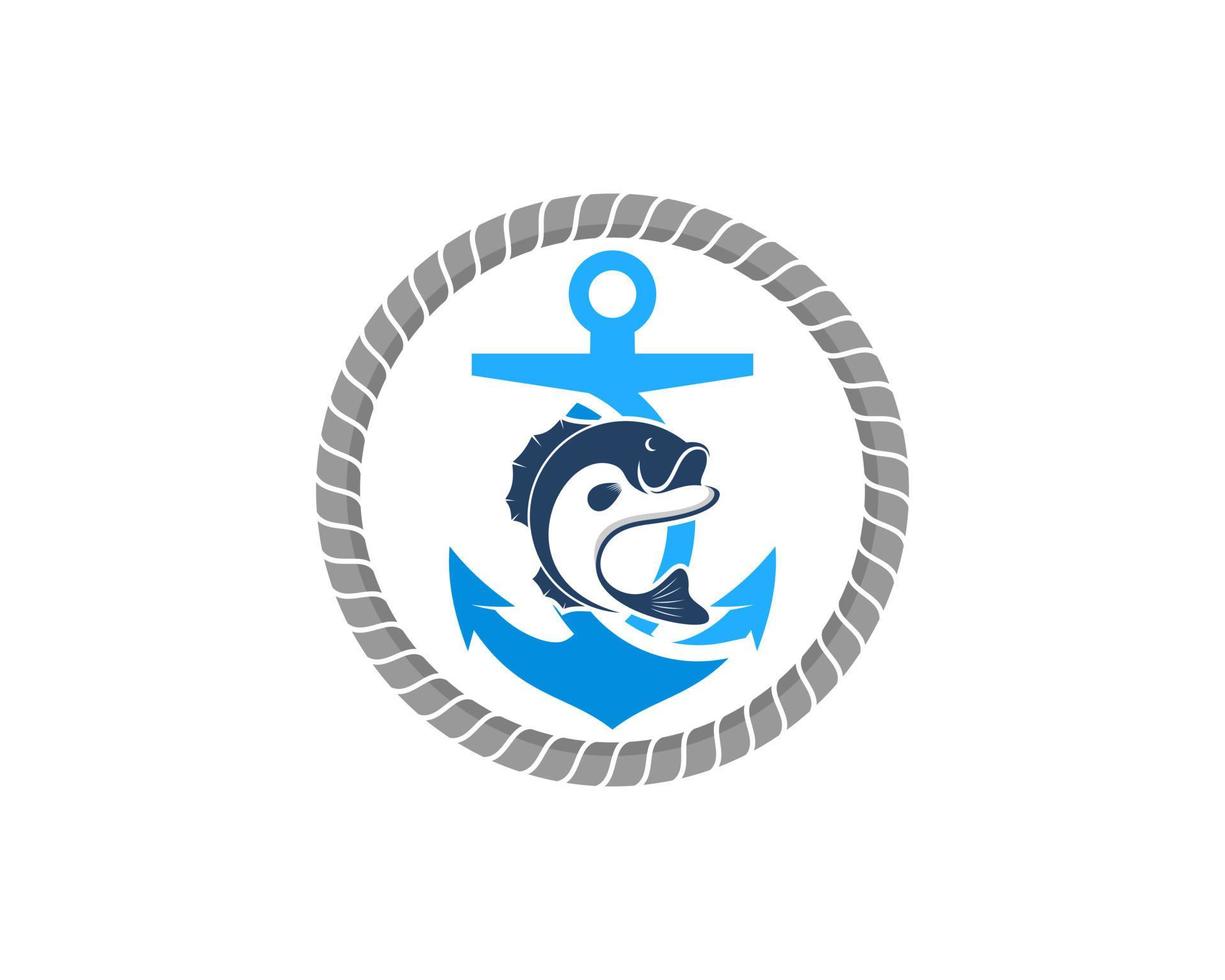 Circular rope with anchor ship and fish inside vector