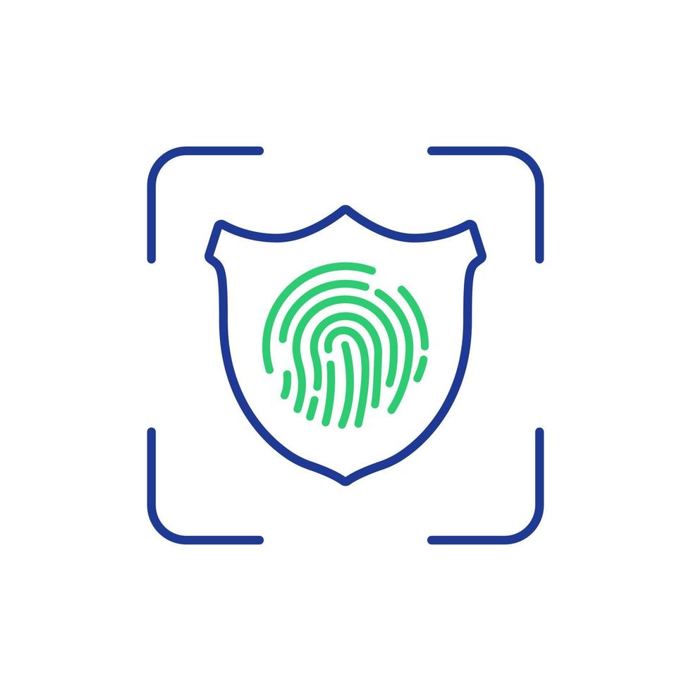 Fingerprint with Shield. Identification and Verification. Cyber Security, Identity Information, Network Protection. Fingerprint Scan. Personal Protect, Security Icon. Vector illustration