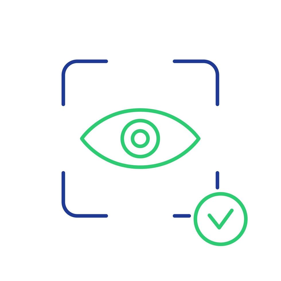 Eye Scan Line Icon. Security Check Symbol. System of Retina Identification and Recognition sign. Personal Eye Detection pictogram. Scan Iris of Eye line icon. Vector illustration