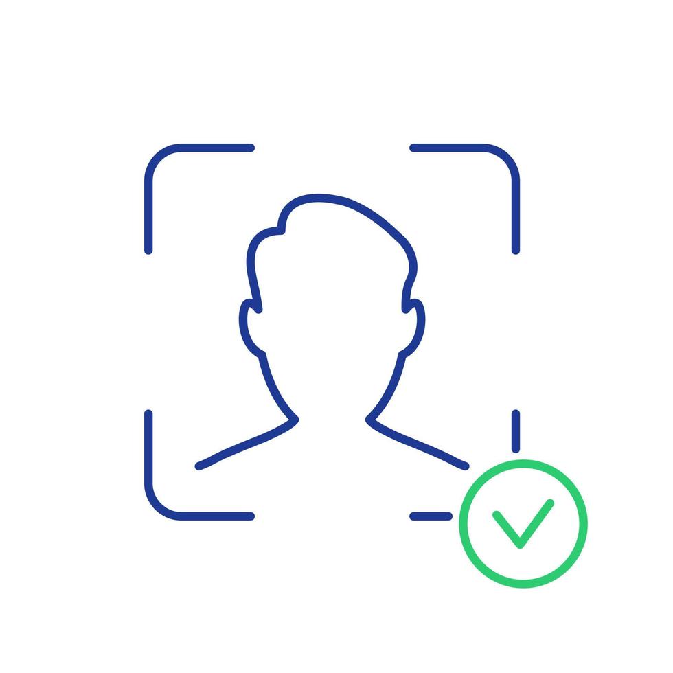 icono de línea de identificación y reconocimiento facial. icono de línea de identificación de rostro. exploración e identificación facial. señal del sistema de reconocimiento facial. Pictograma de detección facial biométrica. ilustración vectorial vector