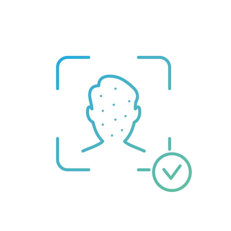 Face Recognition and Identification Line Icon. Biometric Facial Detection pictogram. Facial Scan and Identification. Facial Recognition System Sign. Face ID Line Icon. Vector illustration