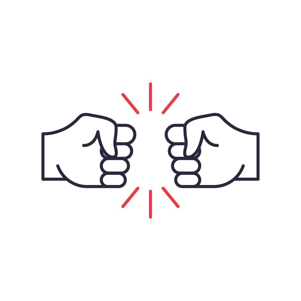 Two Hands Fist Bump line icon. Fists Punching as greeting. Respect, Fight, Conflict and Handshake concept. Punch between two Fists. Vector illustration