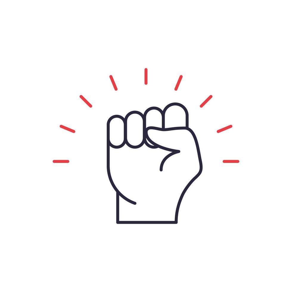 Black Lives Matter. Fist Hand up Line Icon. Fist raised up. Girl Power. Feminism symbol. Concept of Unity, Revolution, Stop Violence. Stop racism. Protest Sign. Vector illustration