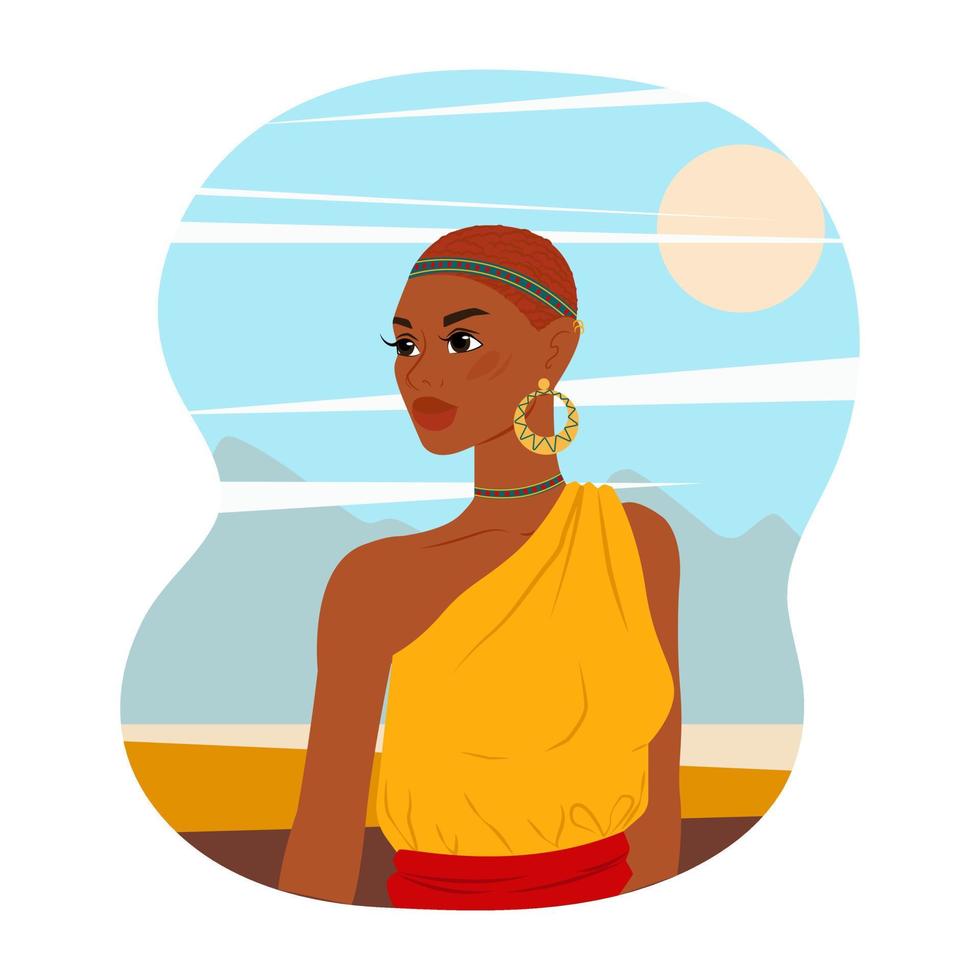 mujer de tanzania en estilo plano. mujer negra con ropa nacional. ilustración vectorial vector