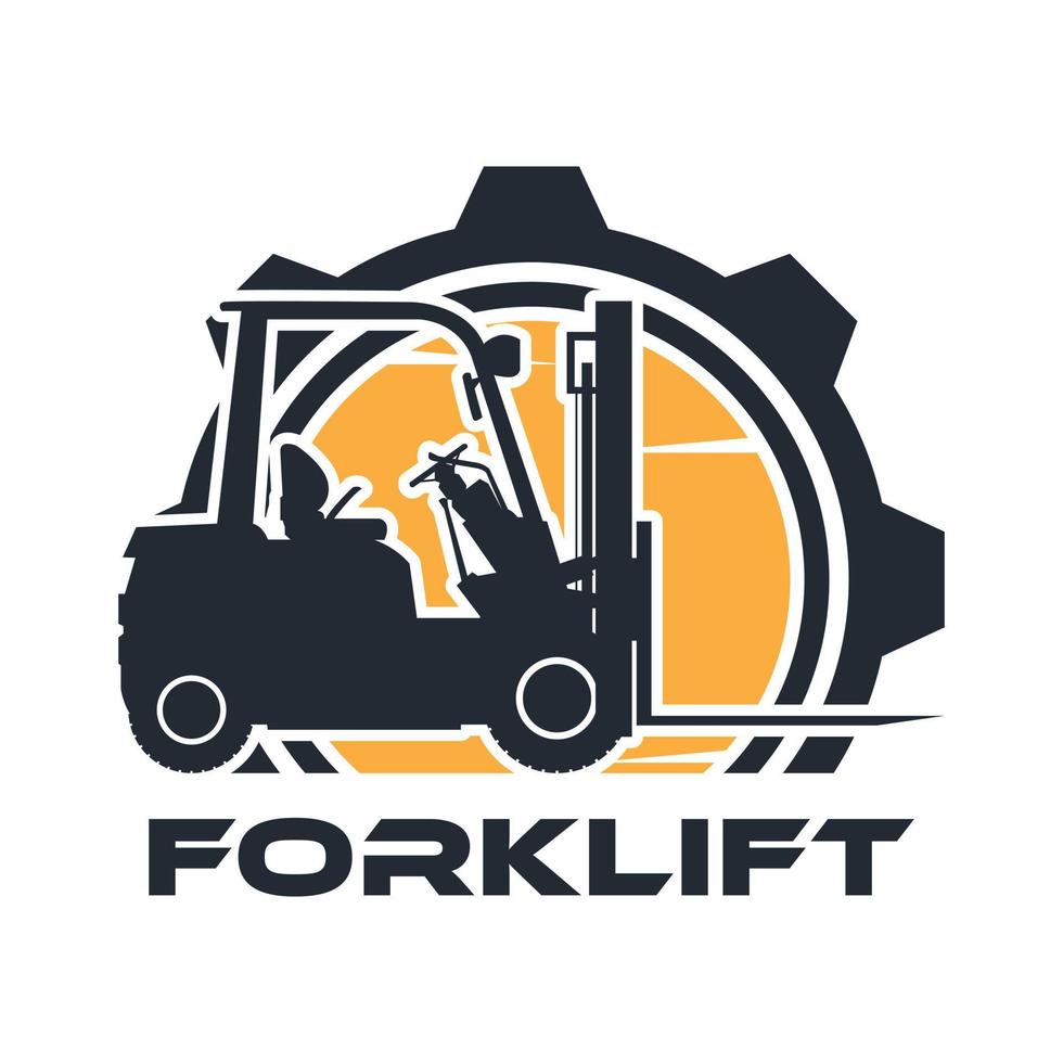 Heavy machinery label with forklift silhouette vector