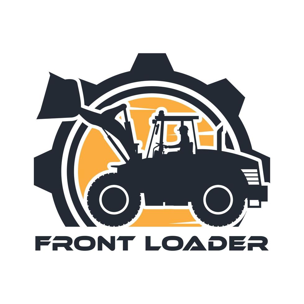 Heavy machinery silhouette logo with operator driving a front loader vector