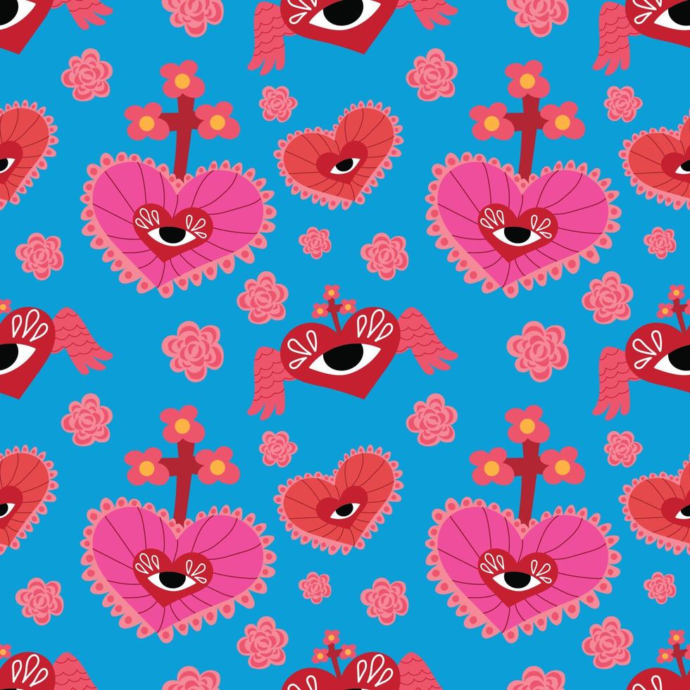 sacred heart seamless pattern vector colorful design