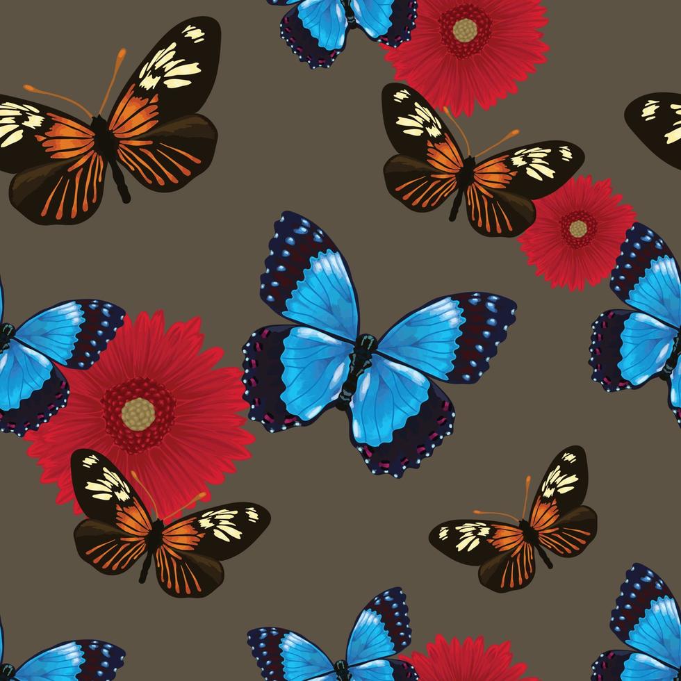 diseño colorido del vector inconsútil de las flores y de las mariposas