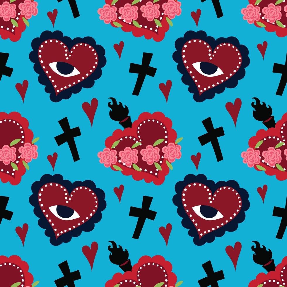 colorful sacred heart seamless pattern vector design