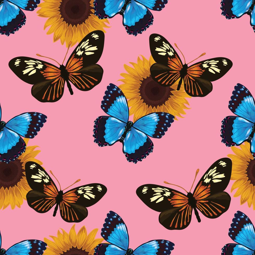 diseño colorido del vector inconsútil de las flores y de las mariposas