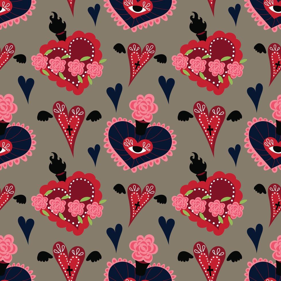 colorful sacred heart seamless pattern vector