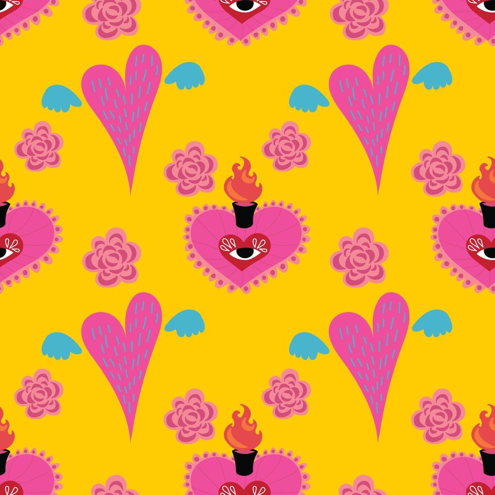 sacred heart seamless colorful pattern vector