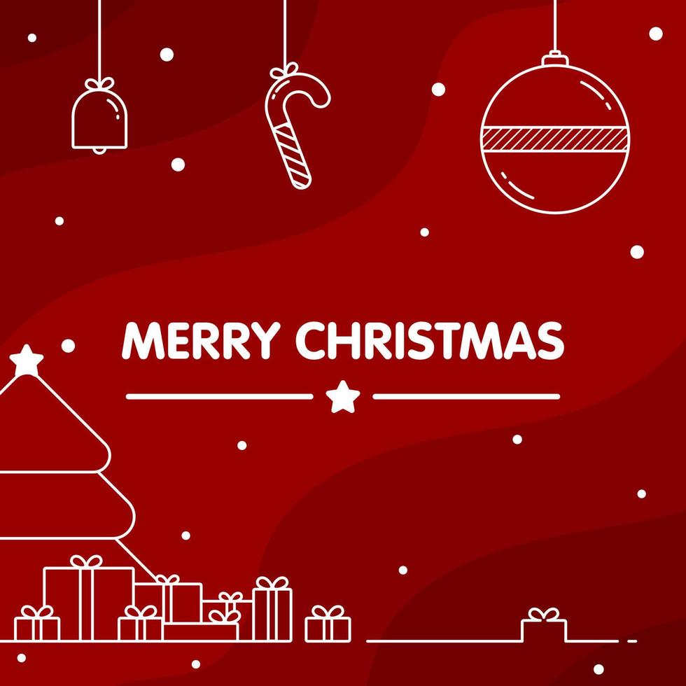 Merry Christmas outline cartoon design on red background. vector