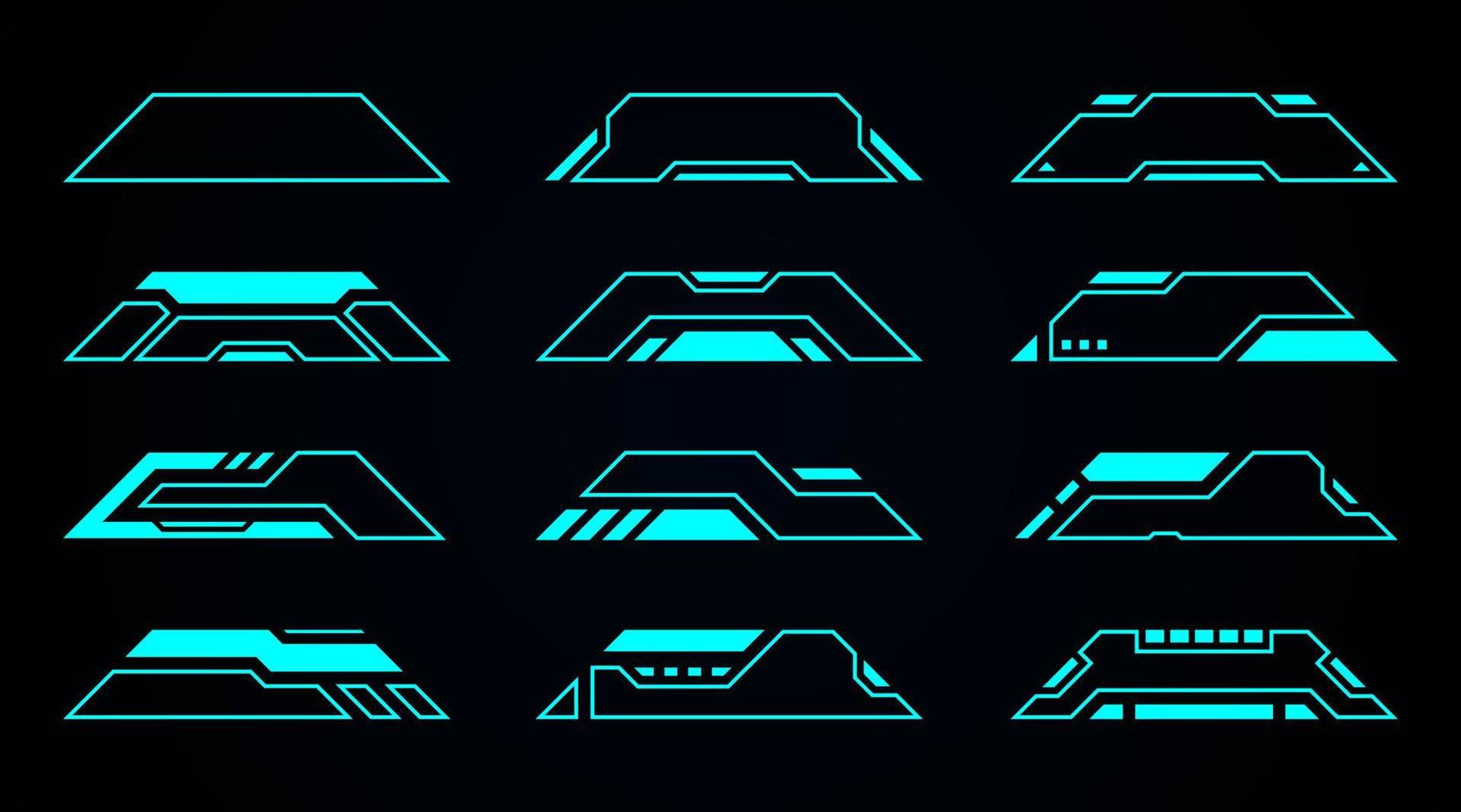 Blue frame futuristic interface hud elements set vector design.