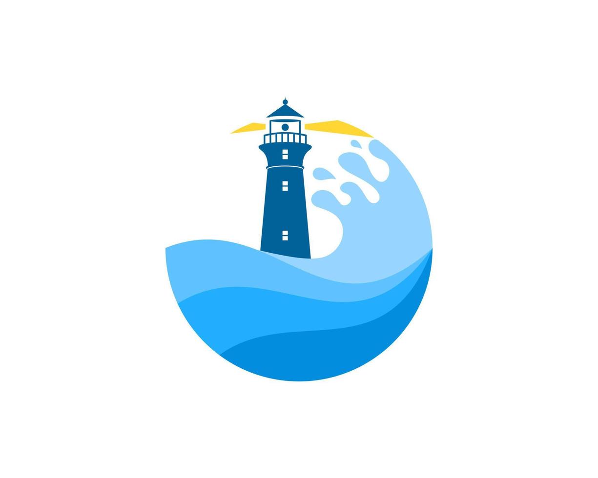Beautiful beach wave with lighthouse behind vector