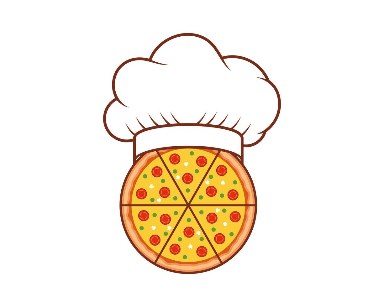 pizza con logo de gorro de chef vector