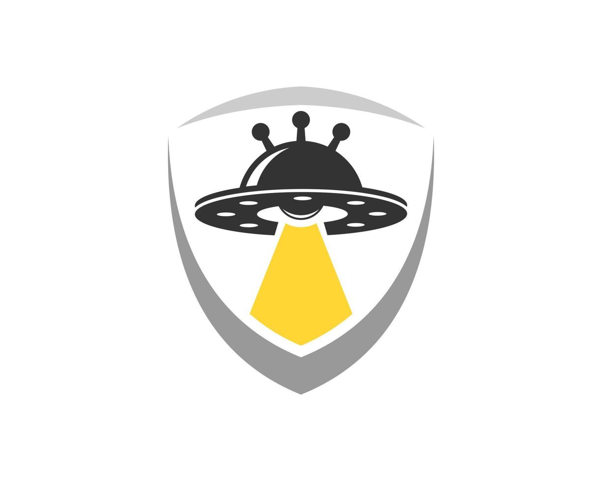 Abstract shield with UFO and laser inside vector